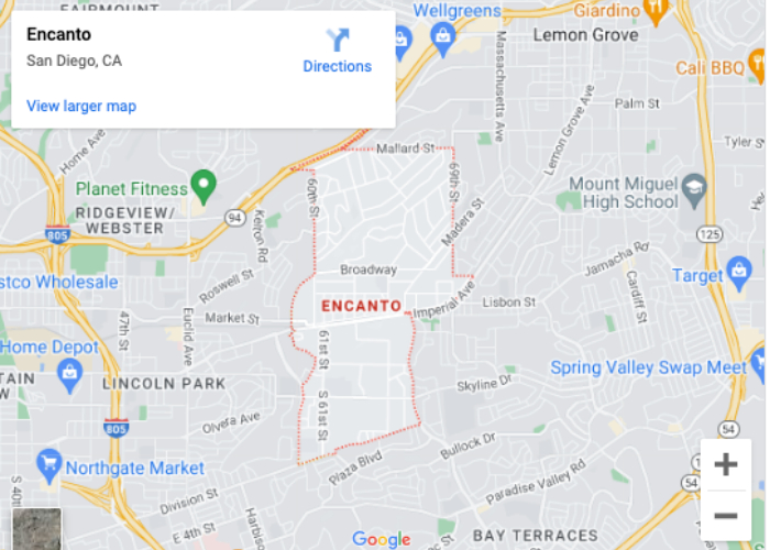 Map of service areas for kitchen remodeling Encanto CA